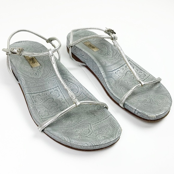 $45 TODAY ONLY! PRADA Silver Leather TStrap Sandal - Picture 1 of 10